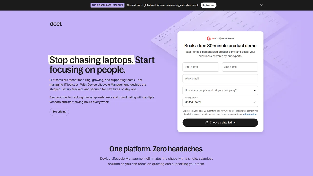 Screenshot: Deel Landing Page